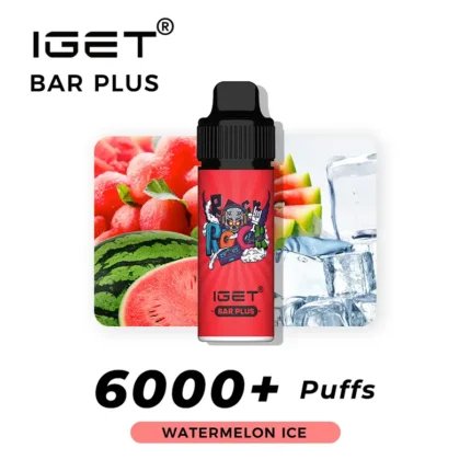 Iget Bar Plus Vape Bottle with Watermelon Slices and Ice Promoting 6000+ Puffs Watermelon Ice Flavor - Australia E-cigarette Store