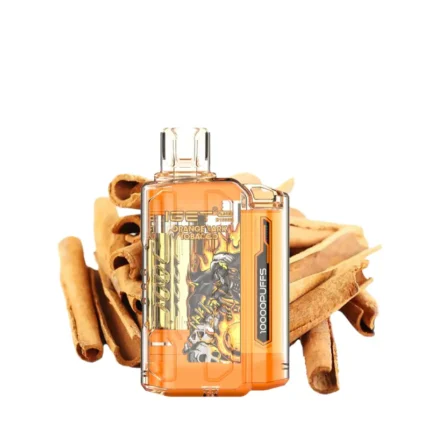 Orange-fl Flavored Vape Bottle with Flame Artwork Surrounded by Cinnamon Sticks for a Product Shot - Australia E-cigarette Store