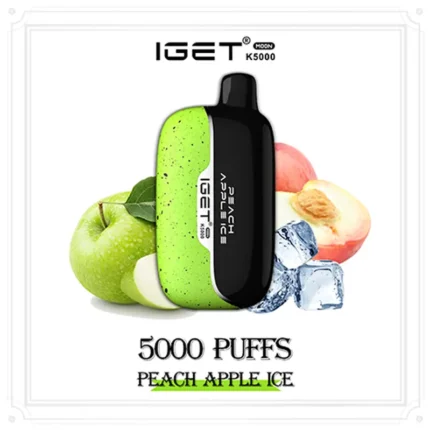Iget K5000 Moon Vape Device in Green and Black with Peaches Apples Ice Cubes 5000 Puffs Peach Apple Ice Flavor - Australia E-cigarette Store