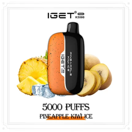 Iget Moon K5000 Disposable Vape Orange and Black with Pineapple and Kiwi Fruits Text Reads 5000 Puffs Pineapple Kiwi Ice - Australia E-cigarette Store