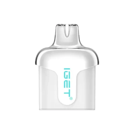 White Pod-style Vape Cartridge with a Turquoise Logo Facing Forward and a Translucent Mouthpiece on Top - Australia E-cigarette Store