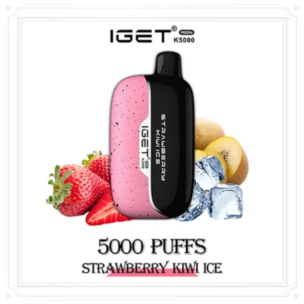 Disposable Vape Device Iget K5000 in Pink and Black Flavor Strawberry Kiwi Ice 5000 Puffs - Australia E-cigarette Store