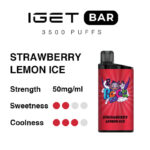 Iget Bar 3500 Puffs Strawberry Lemon Ice E-cigarette Can with Flavor Ratings Strength 50 Mgml Sweetness 24 Red Dots Coolness 34 Red Dots Device Image on the Right - Australia E-cigarette Store