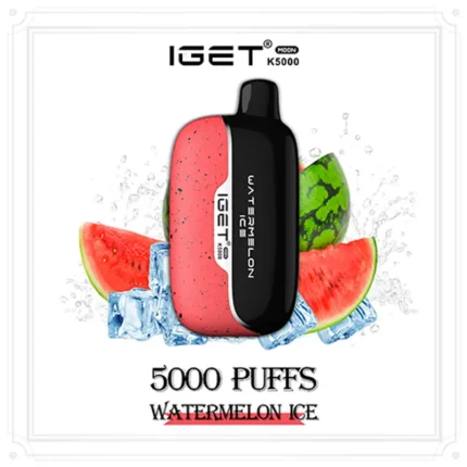 Iget K5000 Disposable Vape in Red and Black with Watermelon Slices and Ice Labeled 5000 Puffs Watermelon Ice - Australia E-cigarette Store