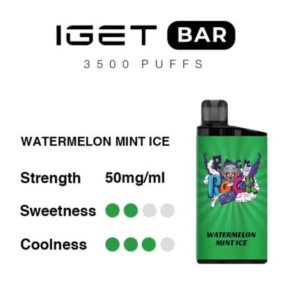 Iget Bar 3500 Puffs Watermelon Mint Ice Disposable Vape 50 Mgml Strength Sweetness Medium Coolness High Device on the Right - Australia E-cigarette Store